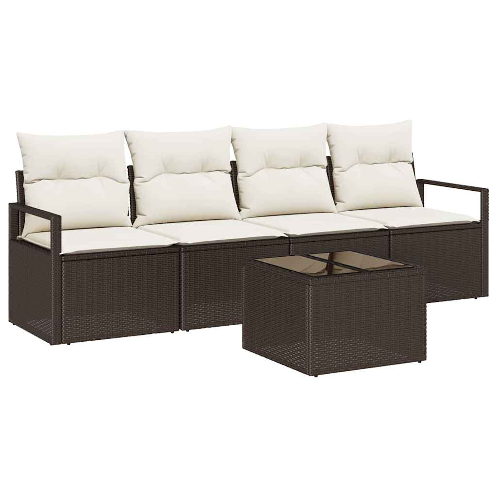 Garten-Sofa-Set 5 pcs Braun, Creme 55 x 55 x 37 cm Poly-Rattan