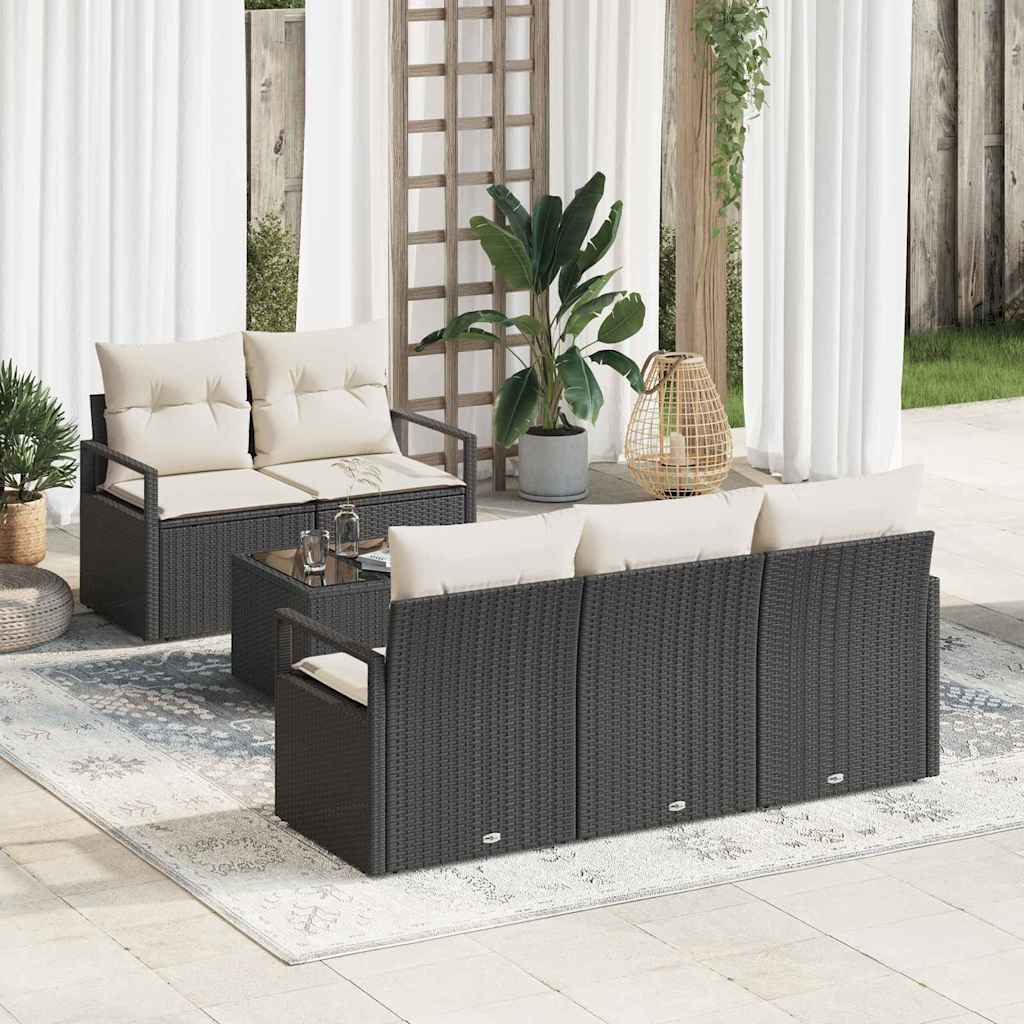 Garten-Sofa-Set 6 pcs Schwarz, Creme 55 x 55 x 37 cm