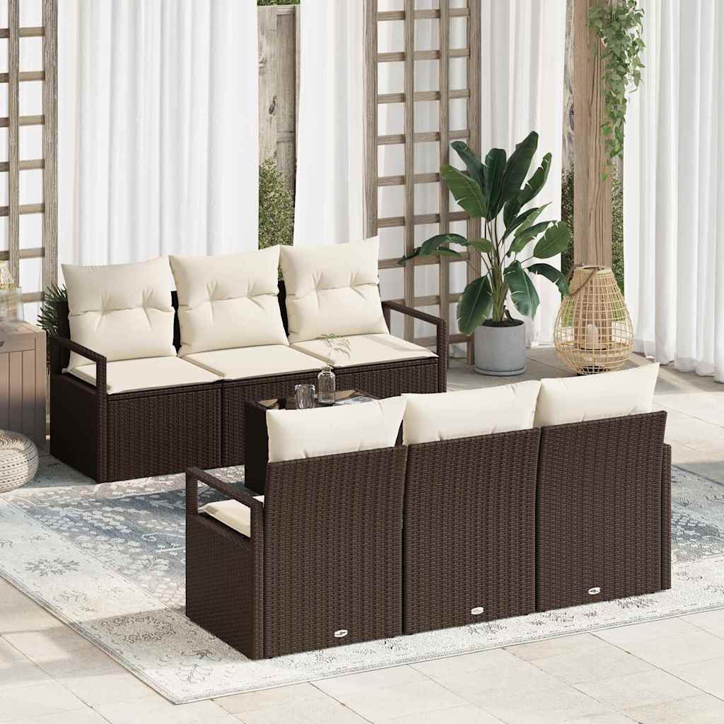 Garten-Sofa-Set 7 pcs Braun, Creme 55 x 55 x 37 cm Poly-Rattan