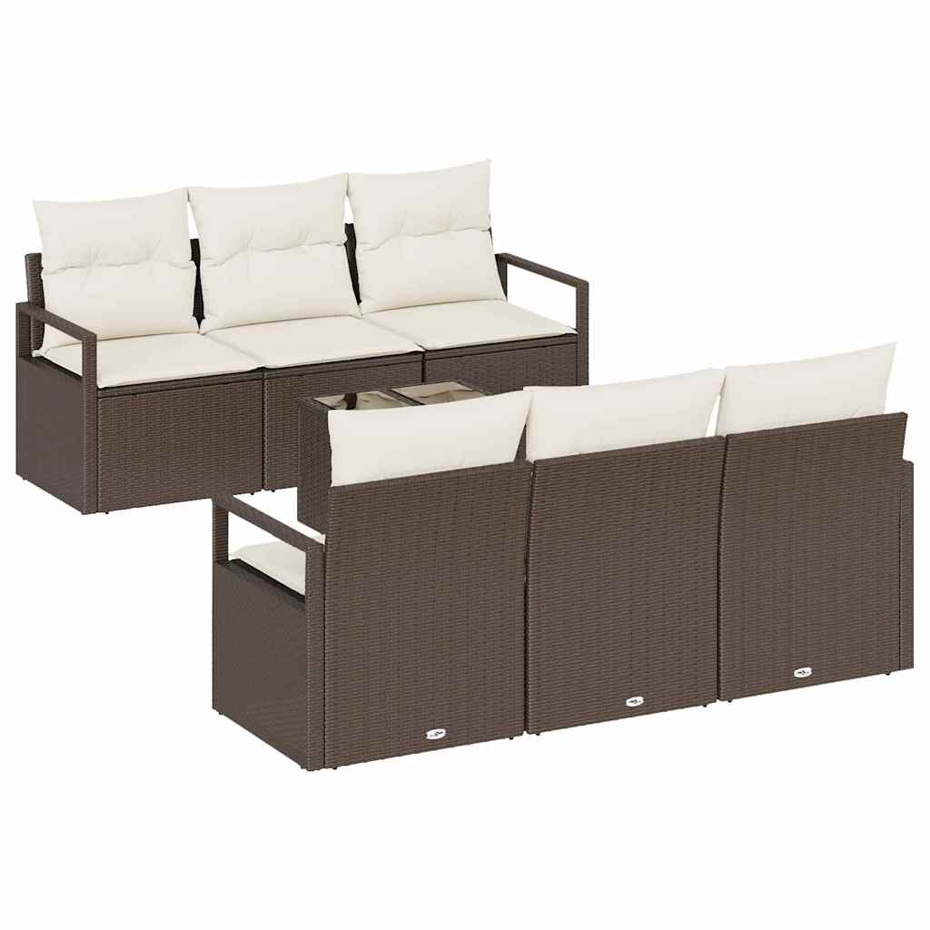 Garten-Sofa-Set 7 pcs Braun, Creme 55 x 55 x 37 cm Poly-Rattan