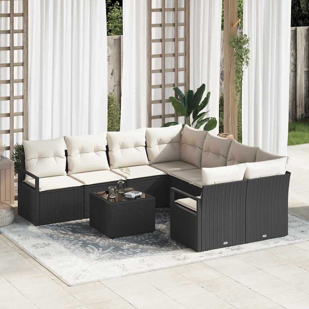Garten-Sofa-Set 9 pcs Schwarz, Creme 55 x 55 x 37 cm