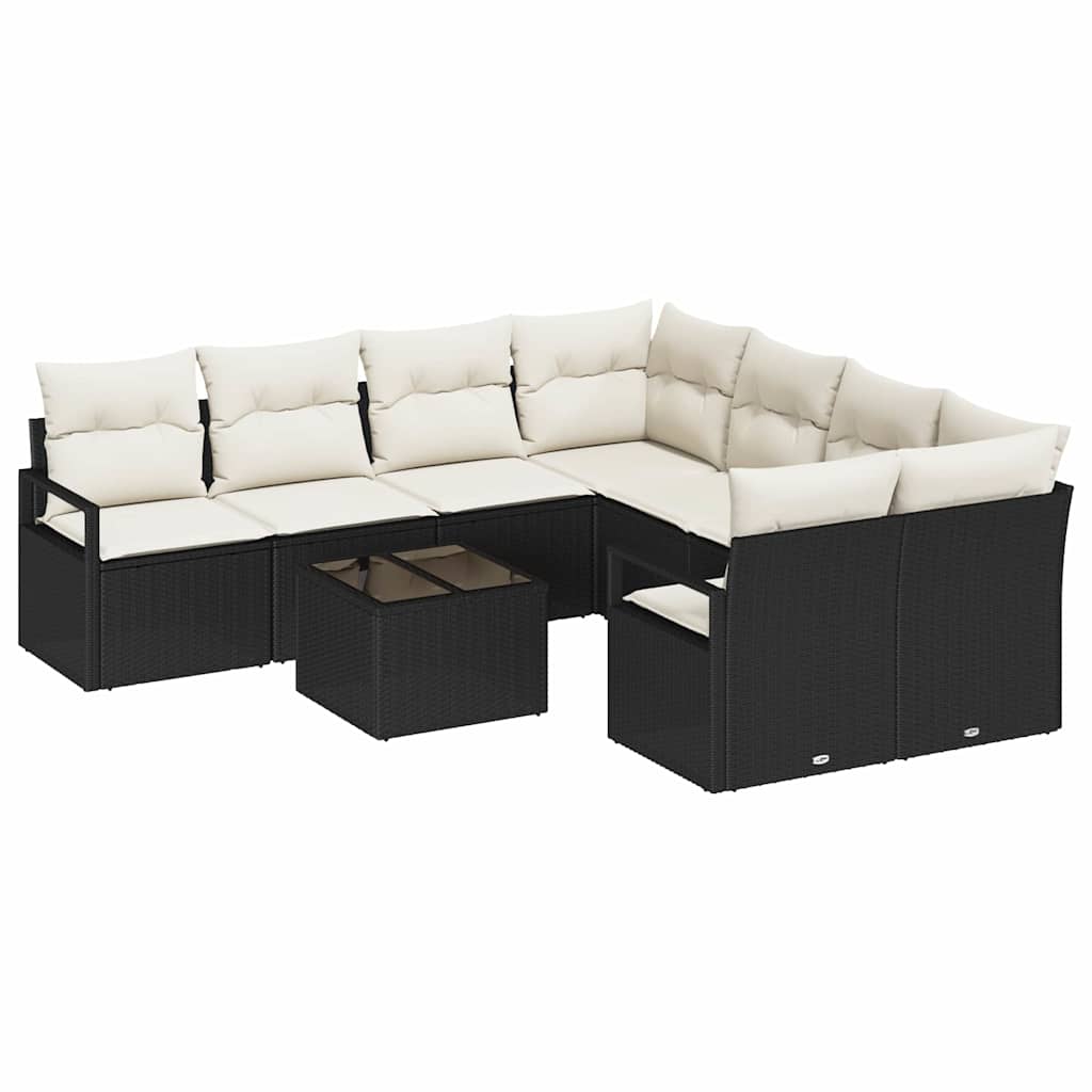 Garten-Sofa-Set 9 pcs Schwarz, Creme 55 x 55 x 37 cm