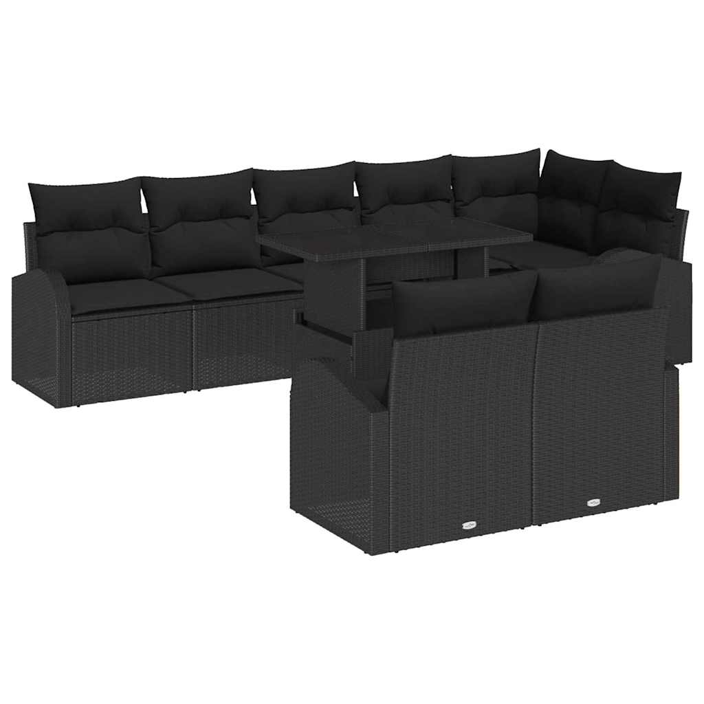 Garten-Sofa-Set mit Kissen 9 pcs Schwarz 100 x 55 x 73 cm