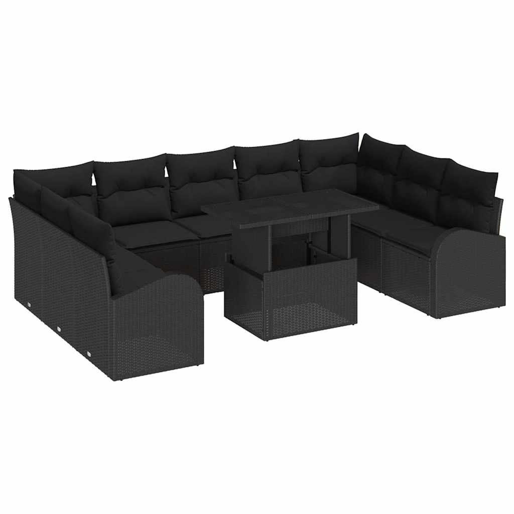 Garten-Sofa-Set mit Kissen 10 pcs Schwarz 100 x 55 x 73 cm