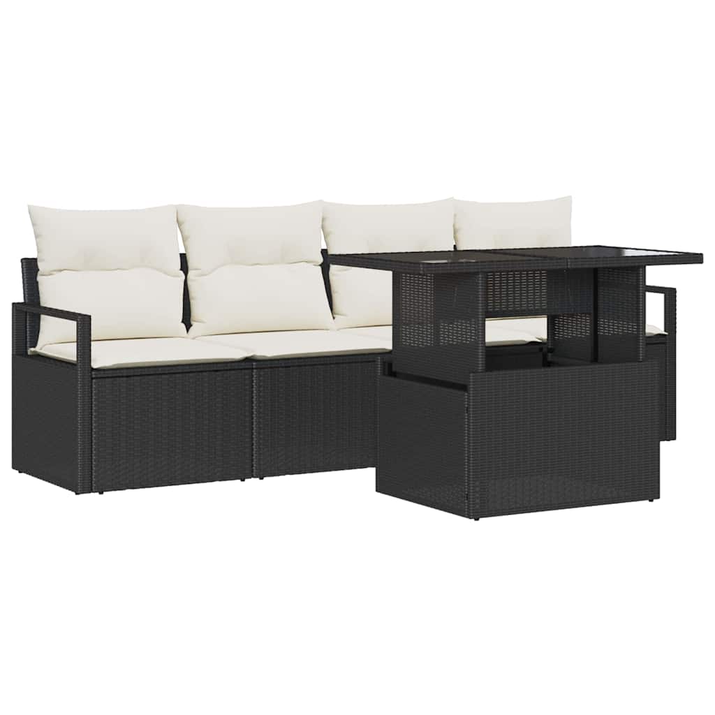 Garten-Sofa-Set 5 pcs Schwarz und Creme 100 x 55 x 73 cm