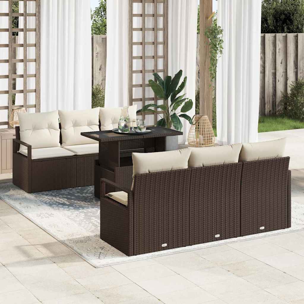 Garten-Sofa-Set 7 pcs Braun und Creme 100 x 55 x 73 cm