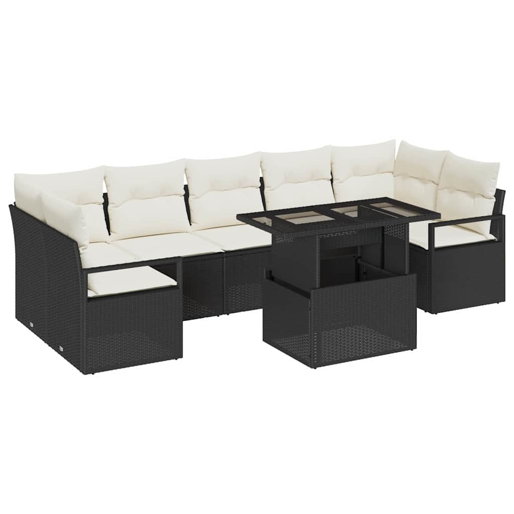 Garten-Sofa-Set 8 pcs Schwarz und Creme 100 x 55 x 73 cm
