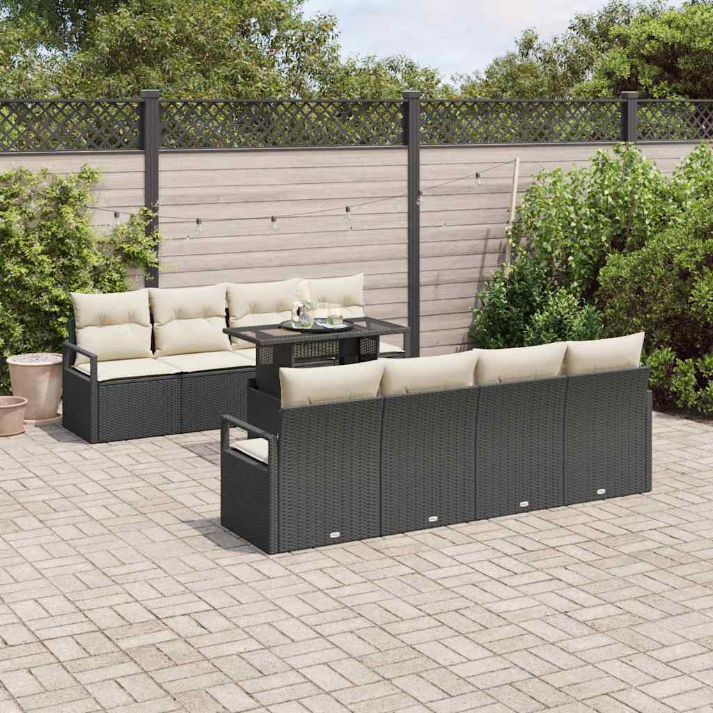 Garten-Sofa-Set 7 pcs Schwarz und Creme 100 x 55 x 73 cm