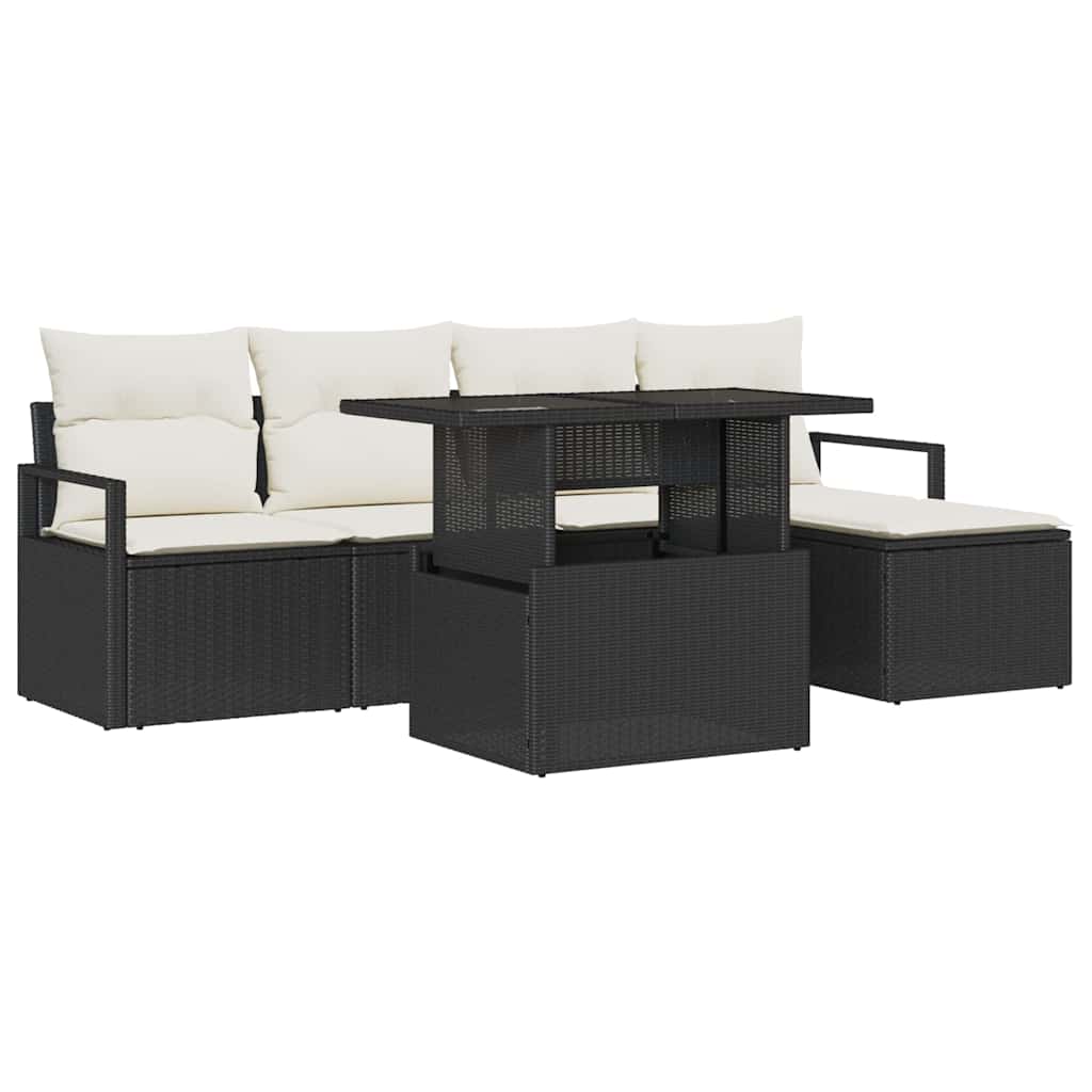 Garten-Sofa-Set mit Kissen 6 pcs Schwarz und Creme