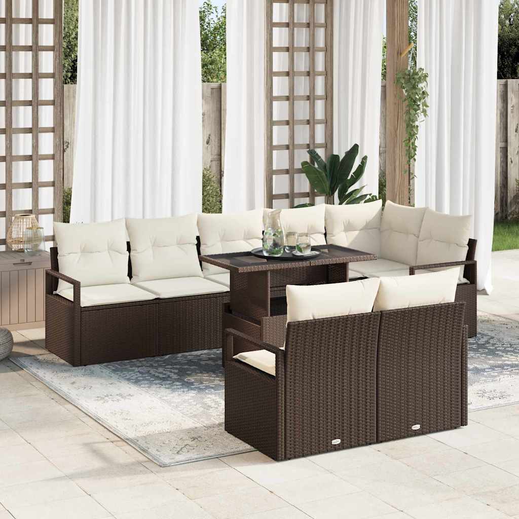 Garten-Sofa-Set 9 pcs Braun und Creme 100 x 55 x 73 cm