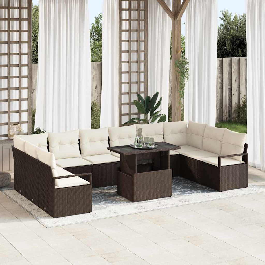 Garten-Sofa-Set 11 pcs Braun und Creme 100 x 55 x 73 cm