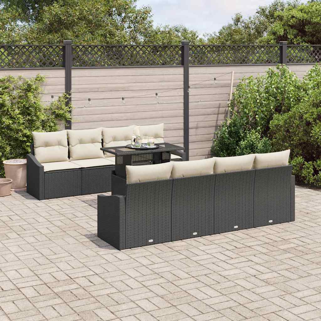 Garten-Sofa-Set 7 pcs Schwarz und Creme 100 x 55 x 73 cm