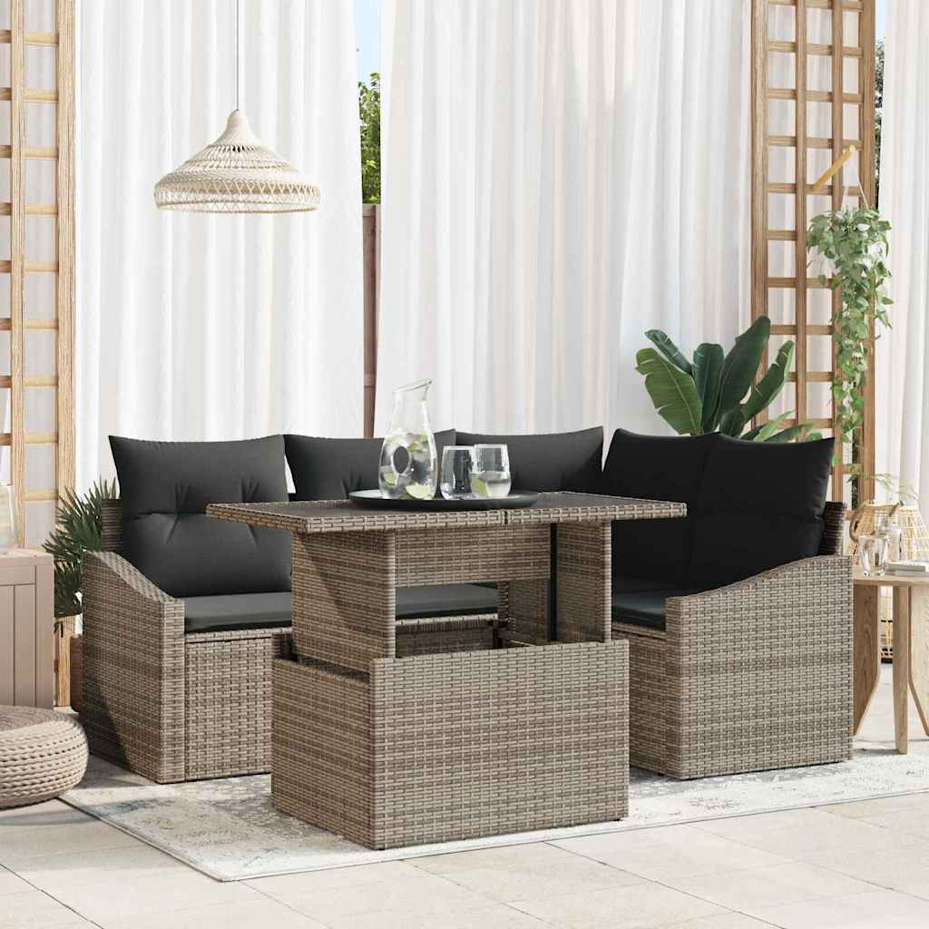 Garten-Sofa-Set mit Kissen 5 pcs Grau 100 x 55 x 73 cm