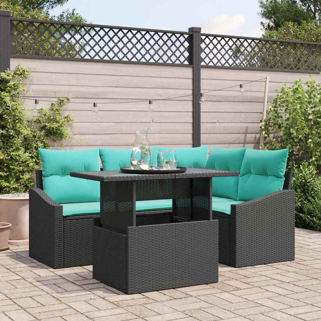 Garten-Sofa-Set 6 pcs Schwarz und Creme 100 x 55 x 73 cm