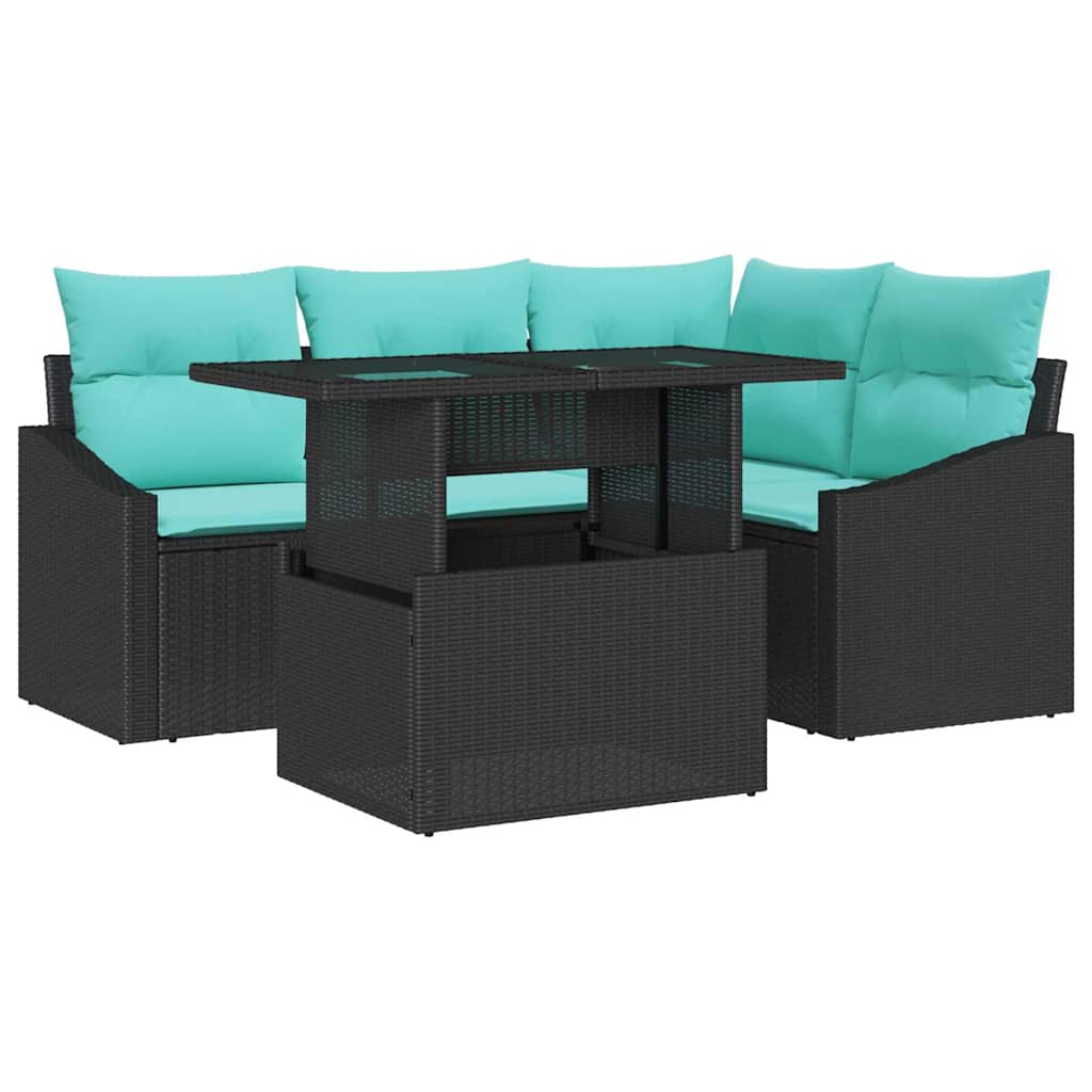 Garten-Sofa-Set 6 pcs Schwarz und Creme 100 x 55 x 73 cm