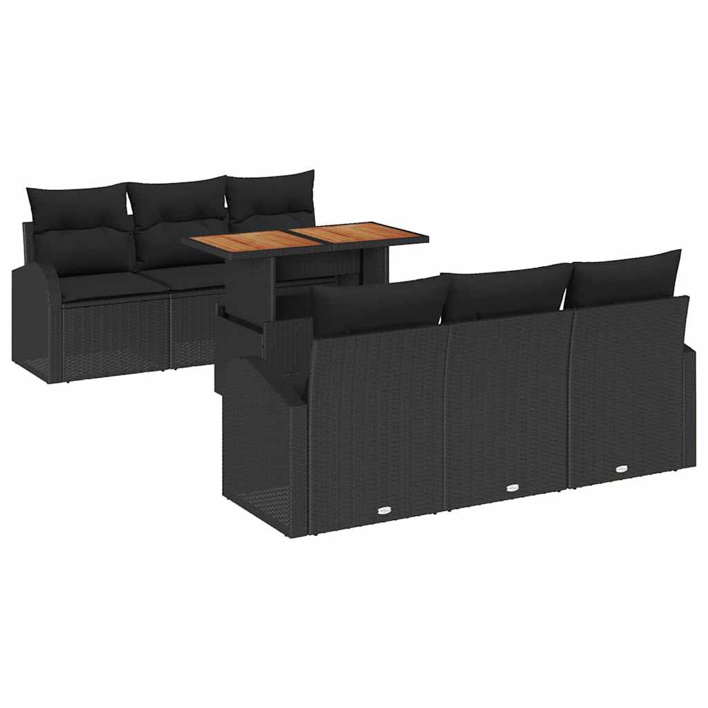 Garten-Sofa-Set mit Kissen 7 pcs Schwarz 100 x 55 x 73 cm
