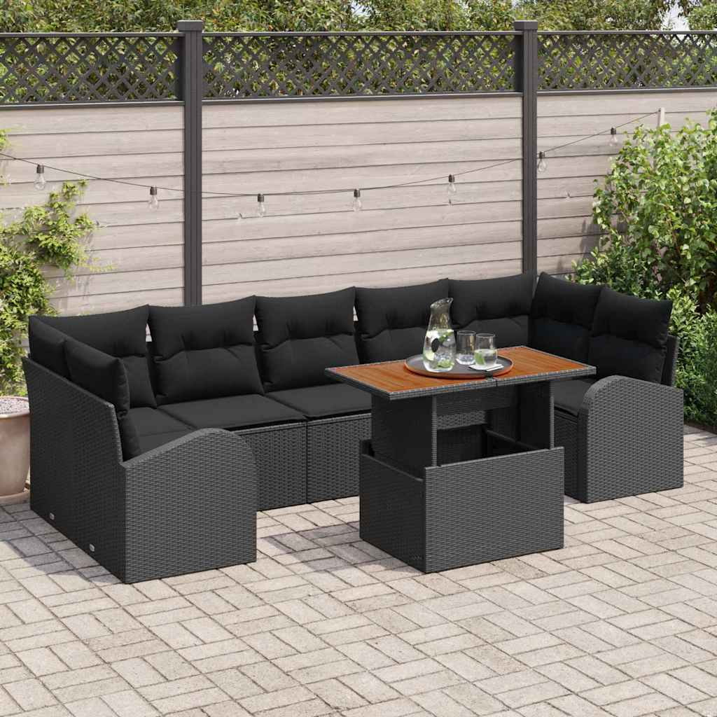 Garten-Sofa-Set mit Kissen 8 pcs Schwarz 100 x 55 x 73 cm