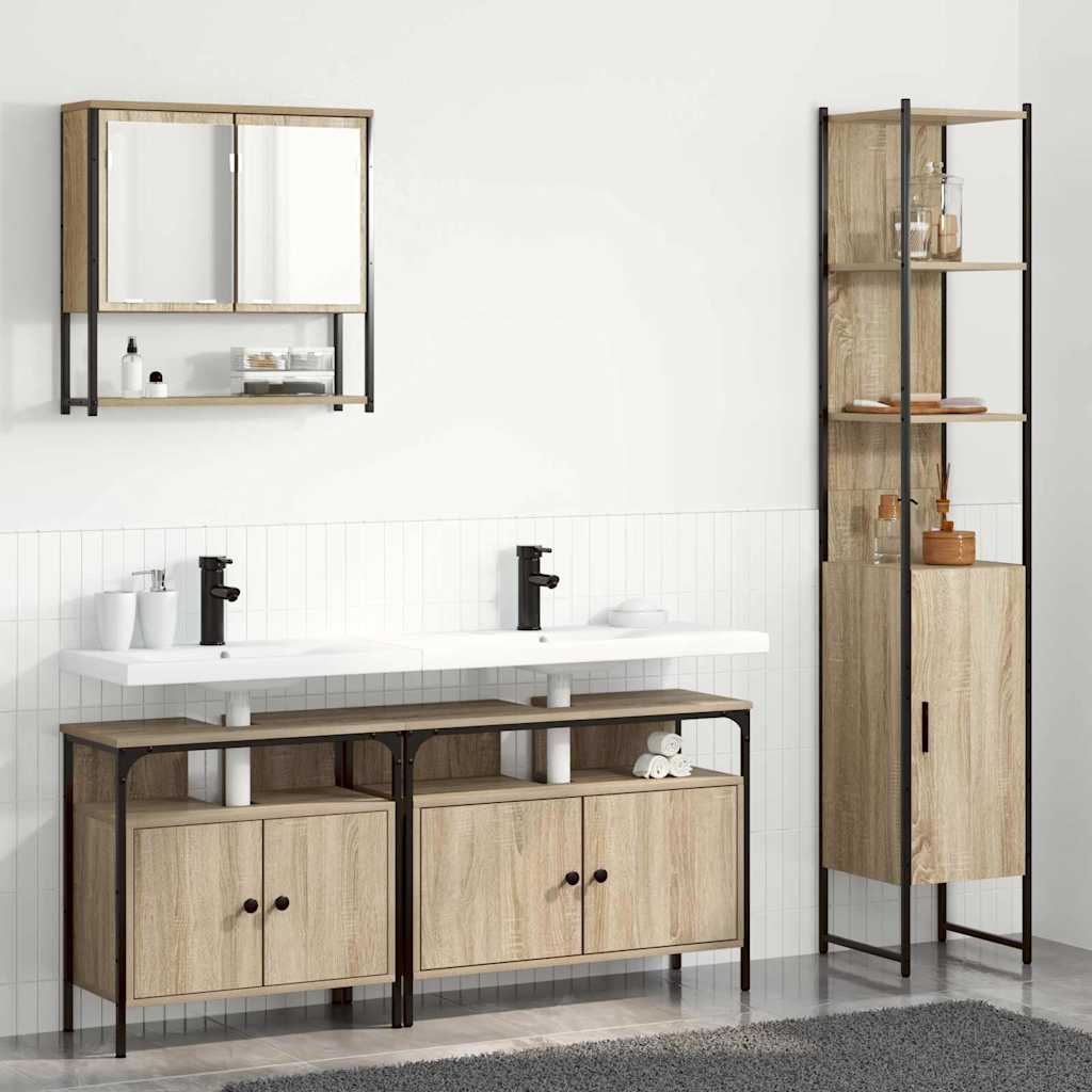 Badezimmermöbel Set mit Regal mit Tür 4 pcs Sonoma Eiche Mittel