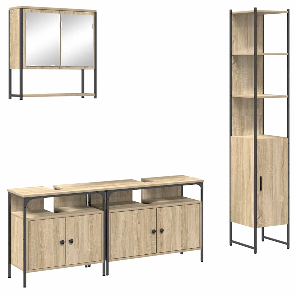 Badezimmermöbel Set mit Regal mit Tür 4 pcs Sonoma Eiche Mittel