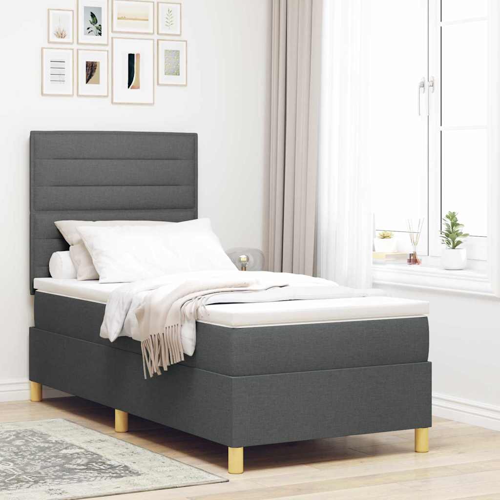 Boxspringbett mit Matratze Dunkelgrau 100 x 200 cm Stoff