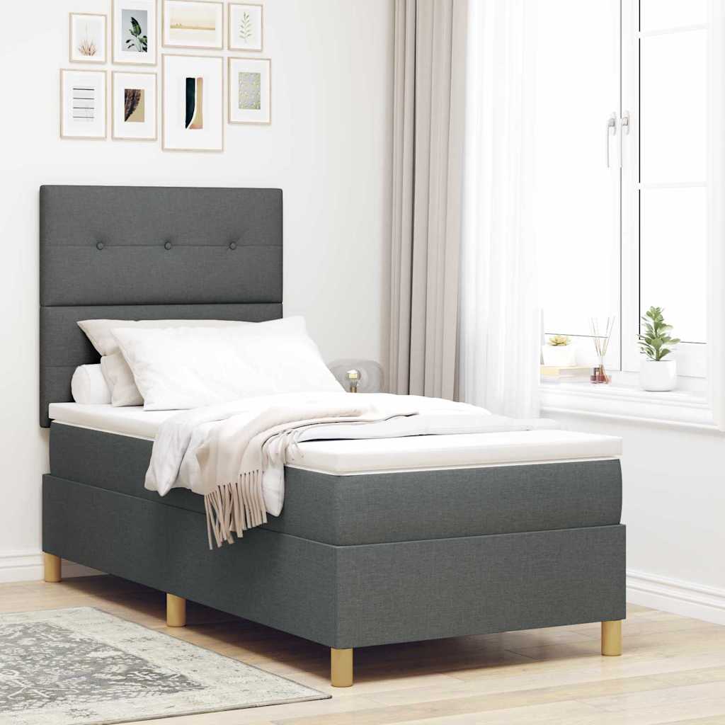 Boxspringbett mit Matratze Dunkelgrau 90 x 200 cm Stoff