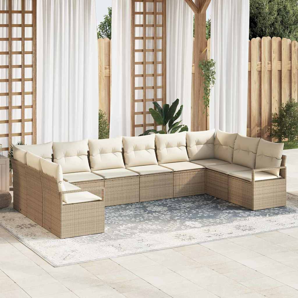 Garten-Sofa-Set mit Kissen mit Speicher 10 pcs Beige, Creme