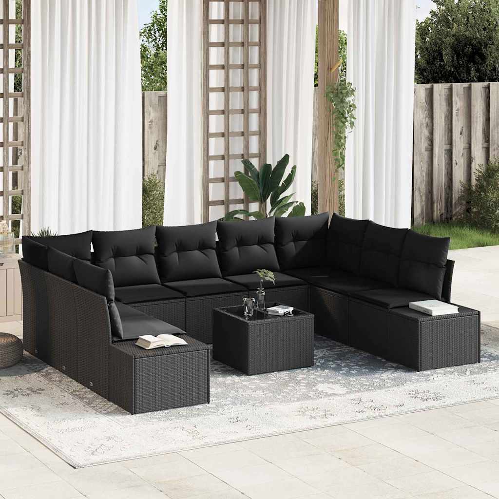 Garten-Sofa-Set 10 pcs Schwarz 289 x 209 x 85 cm Poly Rattan