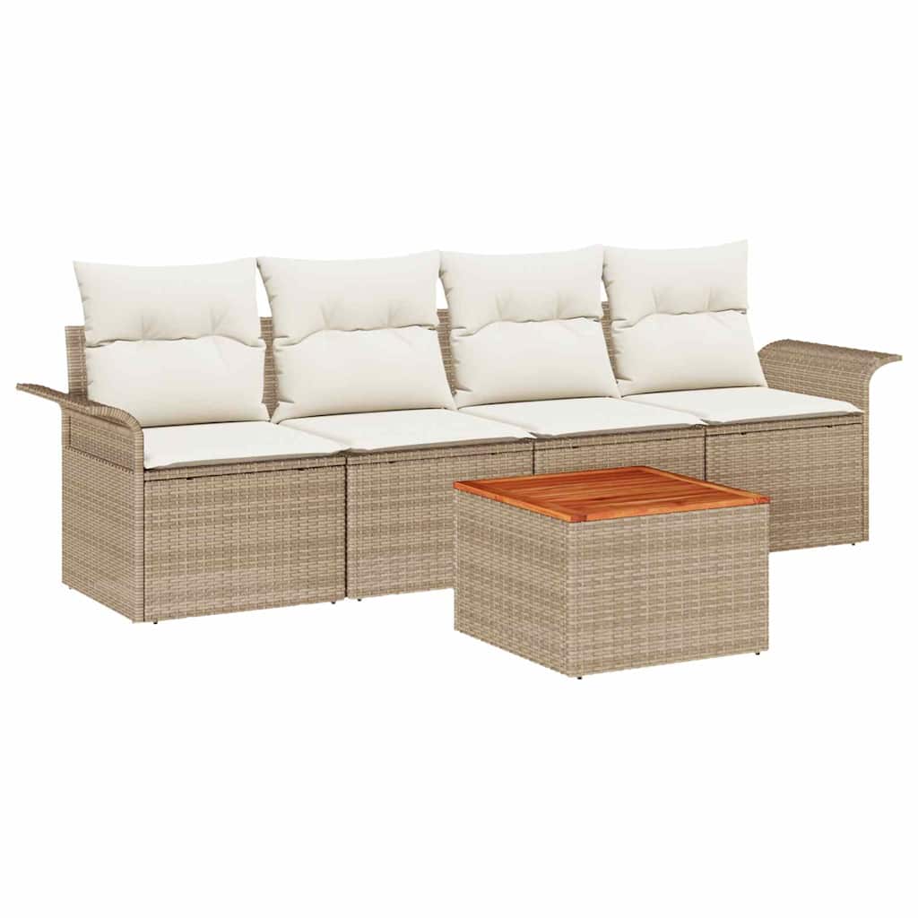 Garten-Sofa-Set mit Kissen 5 pcs Beige, Creme 55 x 55 x 37 cm
