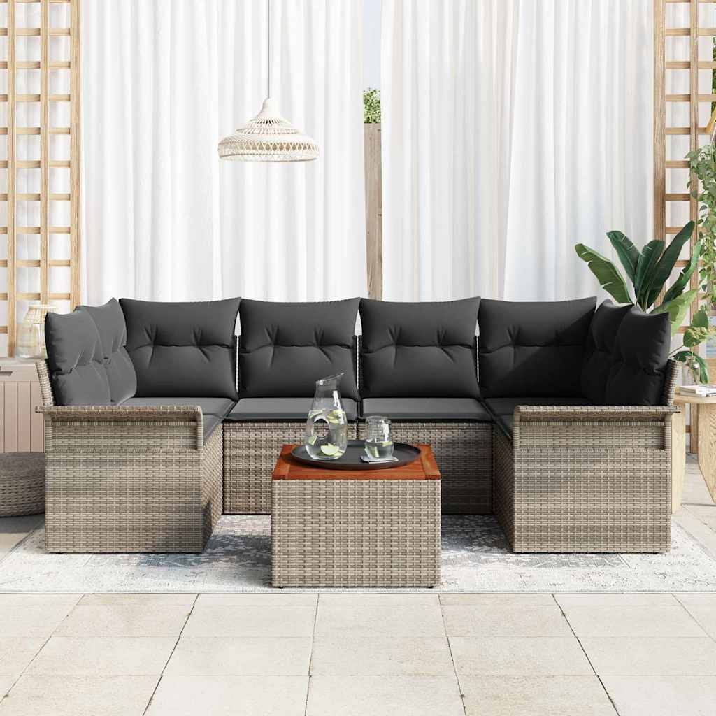 Garten-Sofa-Set mit Kissen Manuell 7 pcs Grau 55 x 55 x 37 cm