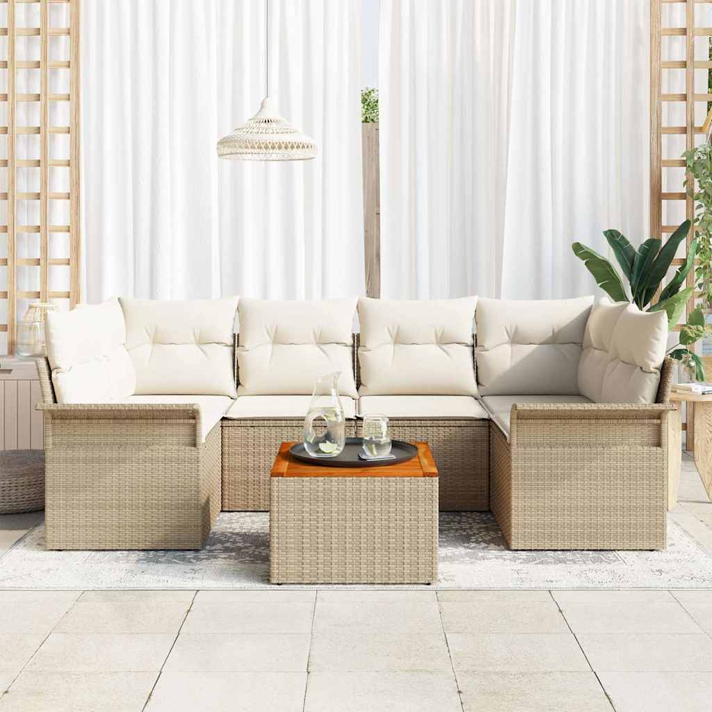 Garten-Sofa-Set mit Kissen 7 pcs Beige, Creme 55 x 55 x 37 cm