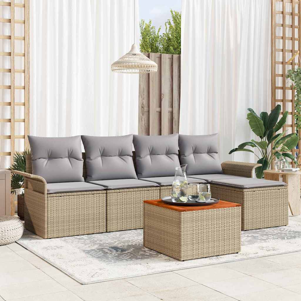 Garten-Sofa-Set mit Kissen mit Speicher 6 pcs Beige, Hellgrau
