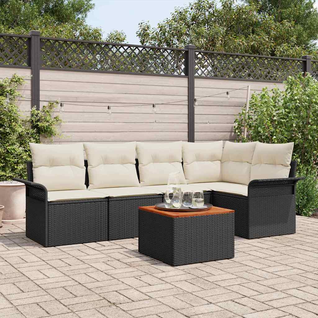 Garten-Sofa-Set mit Kissen 6 pcs Schwarz, Creme 55 x 55 x 37 cm