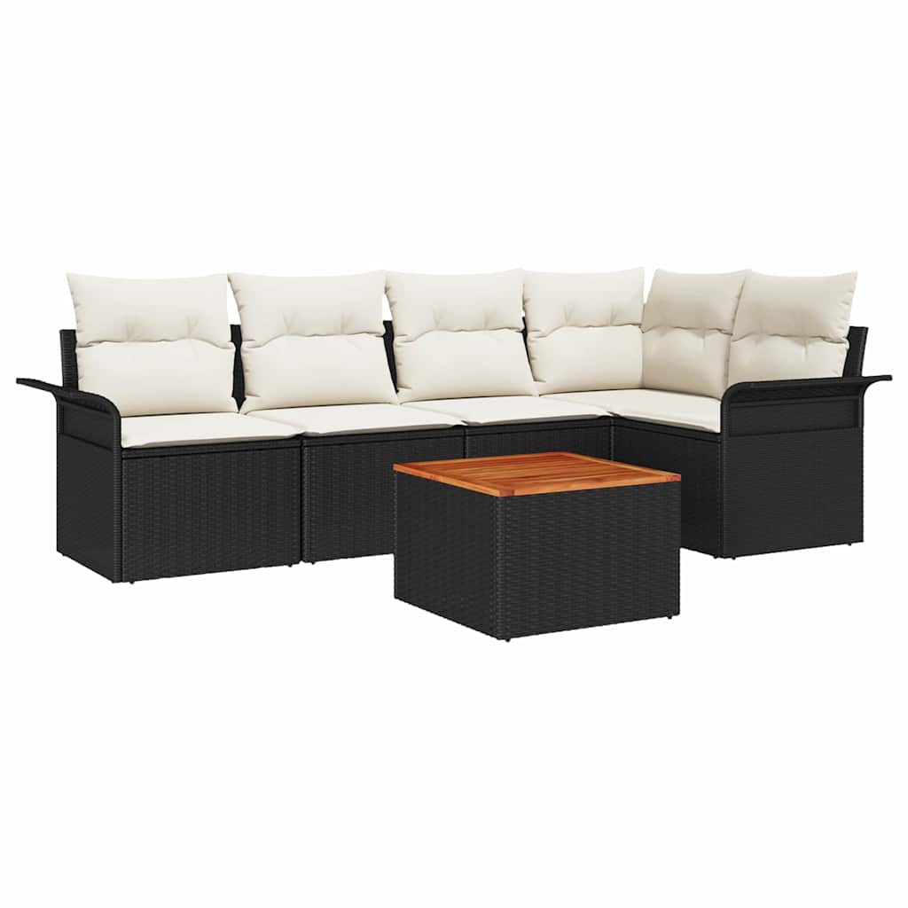 Garten-Sofa-Set mit Kissen 6 pcs Schwarz, Creme 55 x 55 x 37 cm