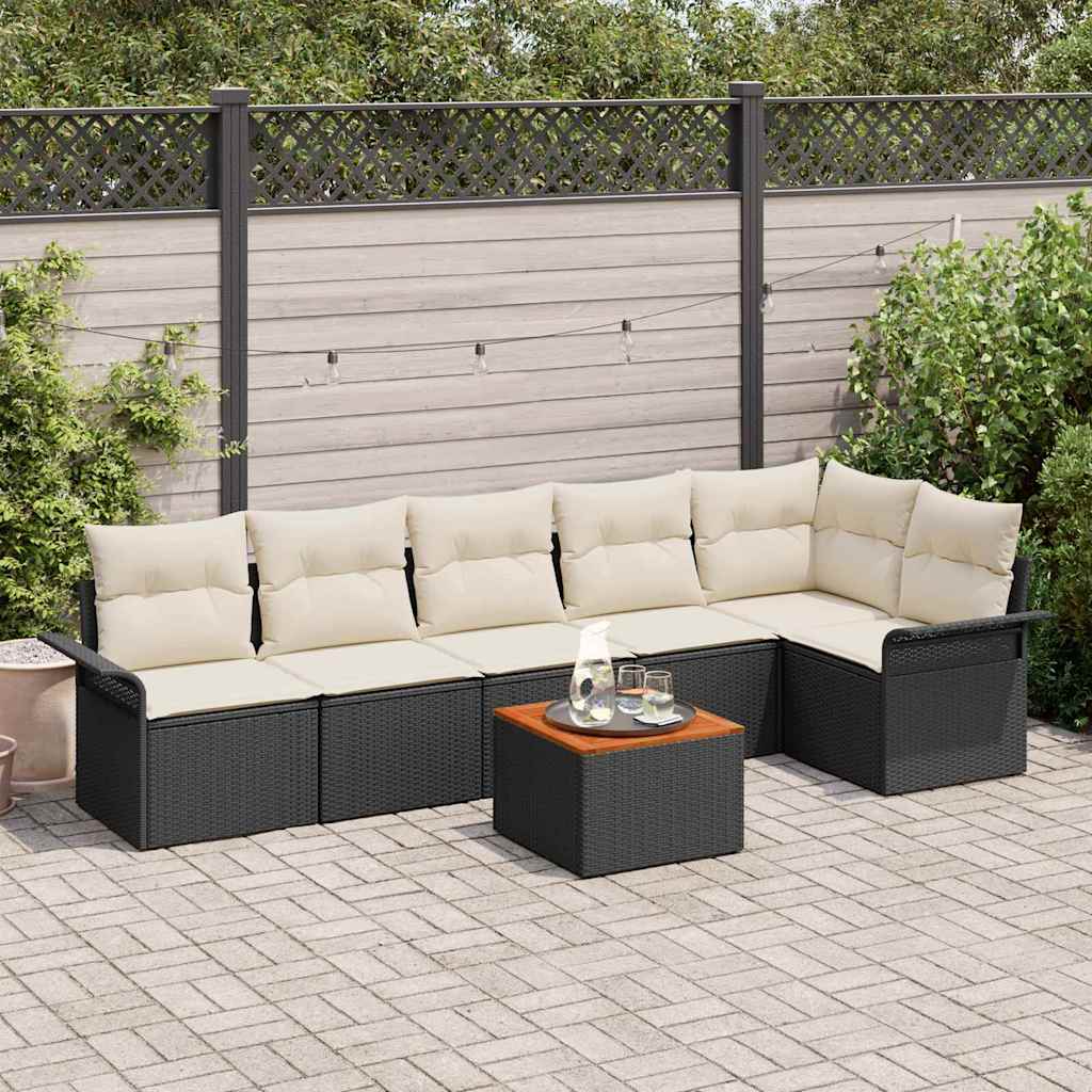 Garten-Sofa-Set mit Kissen 7 pcs Schwarz, Creme 55 x 55 x 37 cm