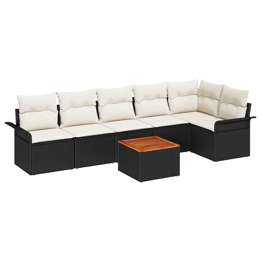 Garten-Sofa-Set mit Kissen 7 pcs Schwarz, Creme 55 x 55 x 37 cm