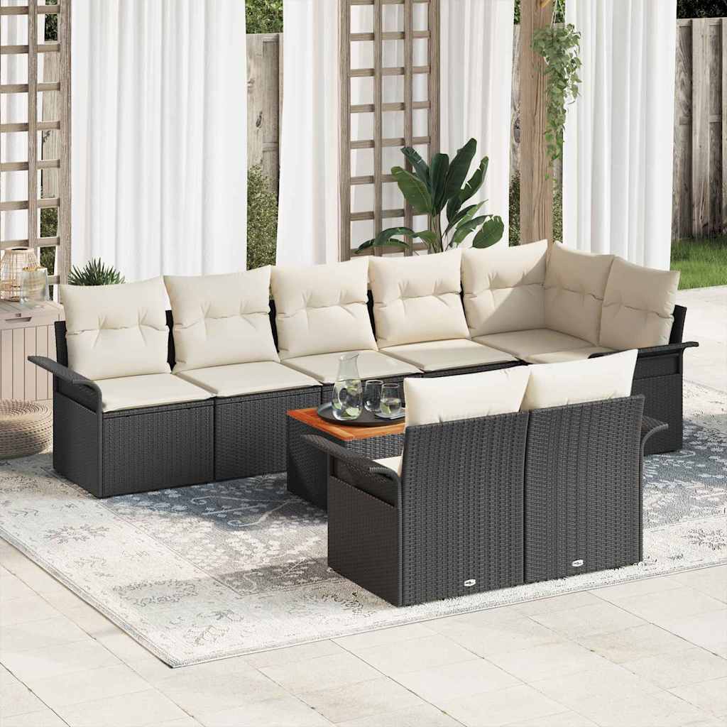 Garten-Sofa-Set mit Kissen 9 pcs Schwarz, Creme 55 x 55 x 37 cm
