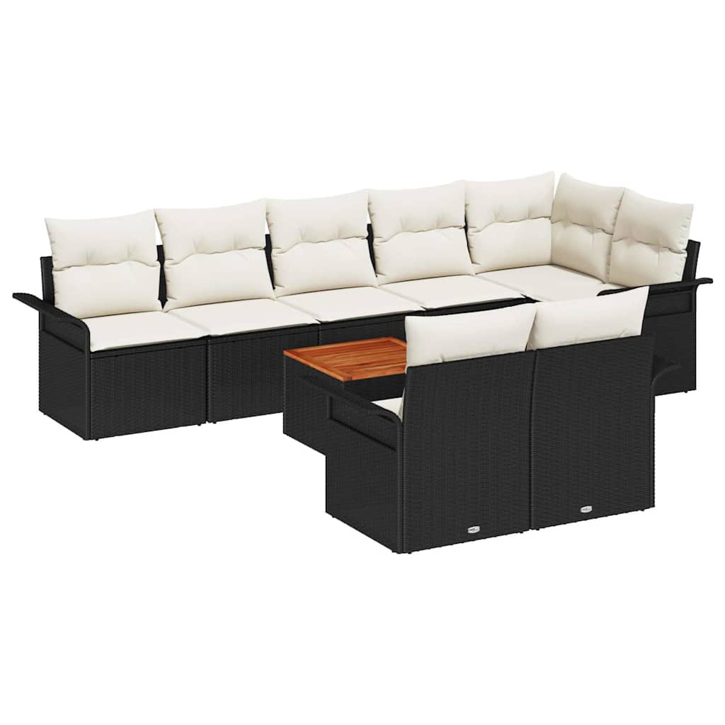 Garten-Sofa-Set mit Kissen 9 pcs Schwarz, Creme 55 x 55 x 37 cm
