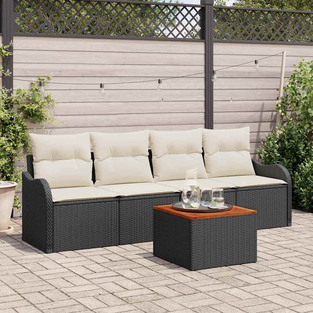 Garten-Sofa-Set mit Kissen 5 pcs Schwarz, Creme 55 x 55 x 37 cm