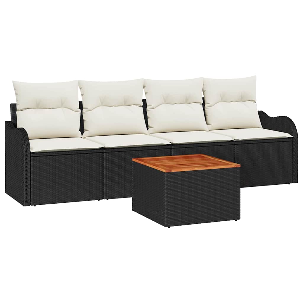 Garten-Sofa-Set mit Kissen 5 pcs Schwarz, Creme 55 x 55 x 37 cm