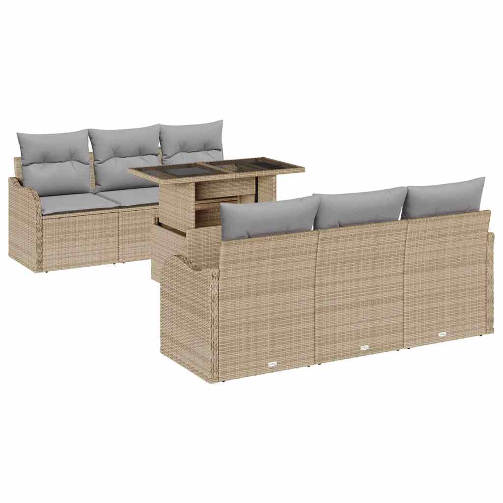 Garten-Sofa-Set 7 pcs Beige 100 x 55 x 73 cm Poly Rattan