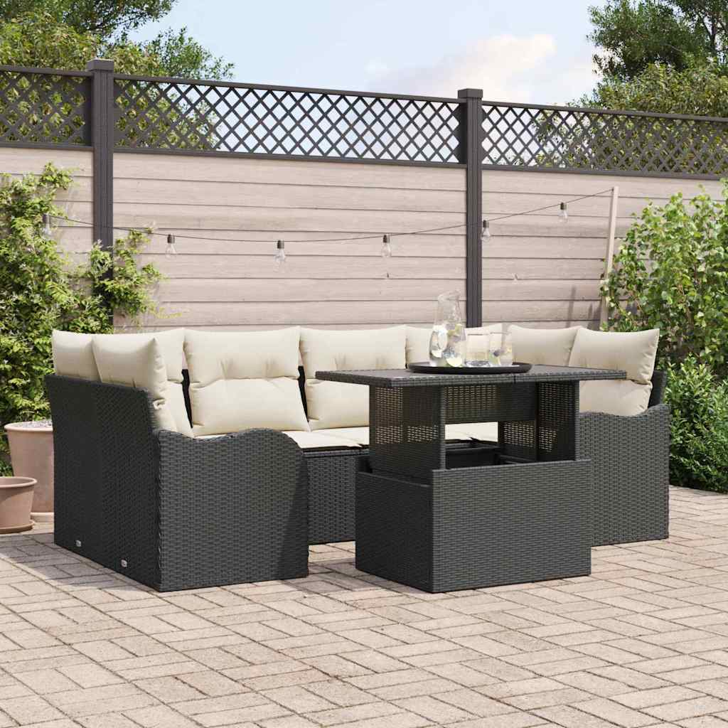 Garten-Sofa-Set 7 pcs Schwarz 100 x 55 x 73 cm Poly Rattan