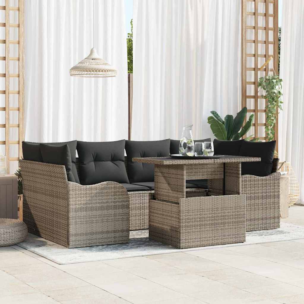Garten-Sofa-Set 7 pcs Grau 100 x 55 x 73 cm Poly Rattan