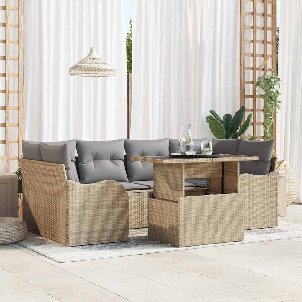 Garten-Sofa-Set 7 pcs Beige 100 x 55 x 73 cm Poly Rattan