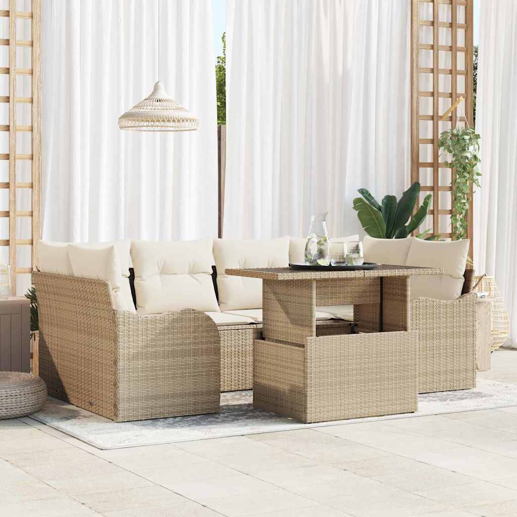 Garten-Sofa-Set 7 pcs Beige 100 x 55 x 73 cm Poly Rattan