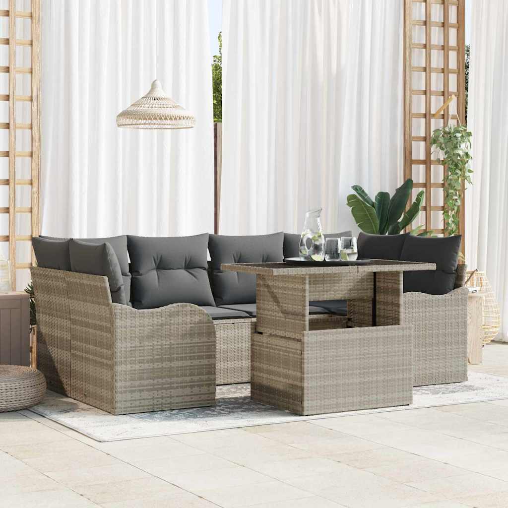 Garten-Sofa-Set 7 pcs Hellgrau 100 x 55 x 73 cm Poly Rattan