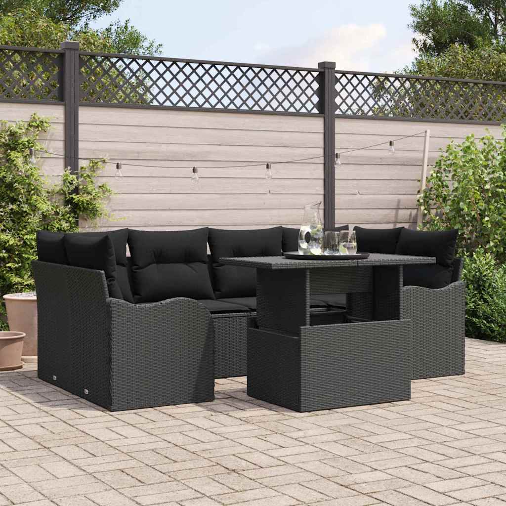 Garten-Sofa-Set 7 pcs Schwarz 100 x 55 x 73 cm Poly Rattan