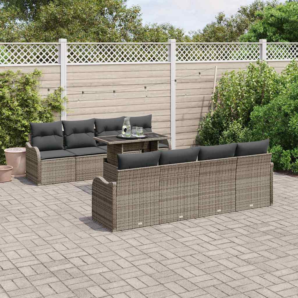 Garten-Sofa-Set 9 pcs Grau 100 x 55 x 73 cm Poly Rattan