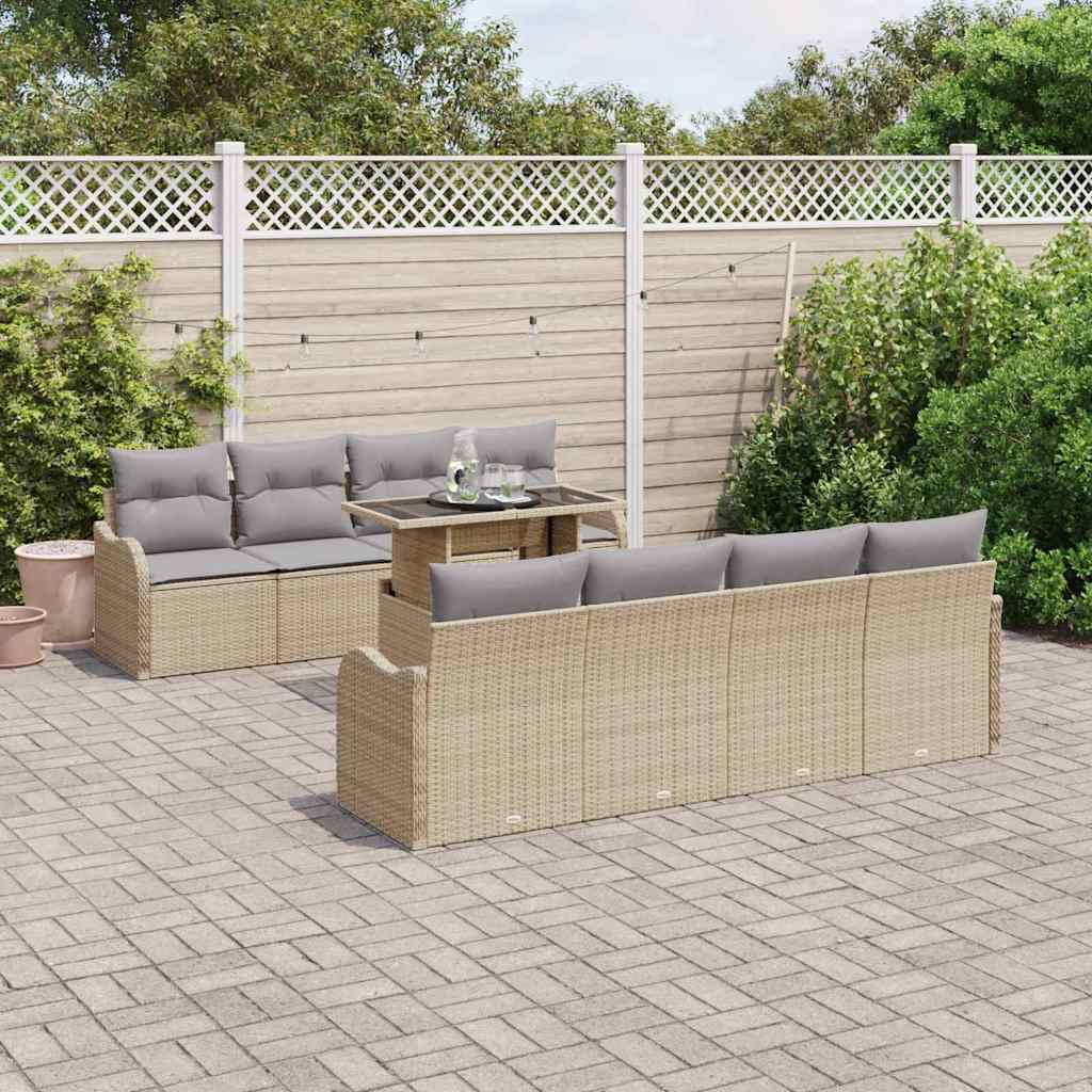 Garten-Sofa-Set 9 pcs Beige 100 x 55 x 73 cm Poly Rattan