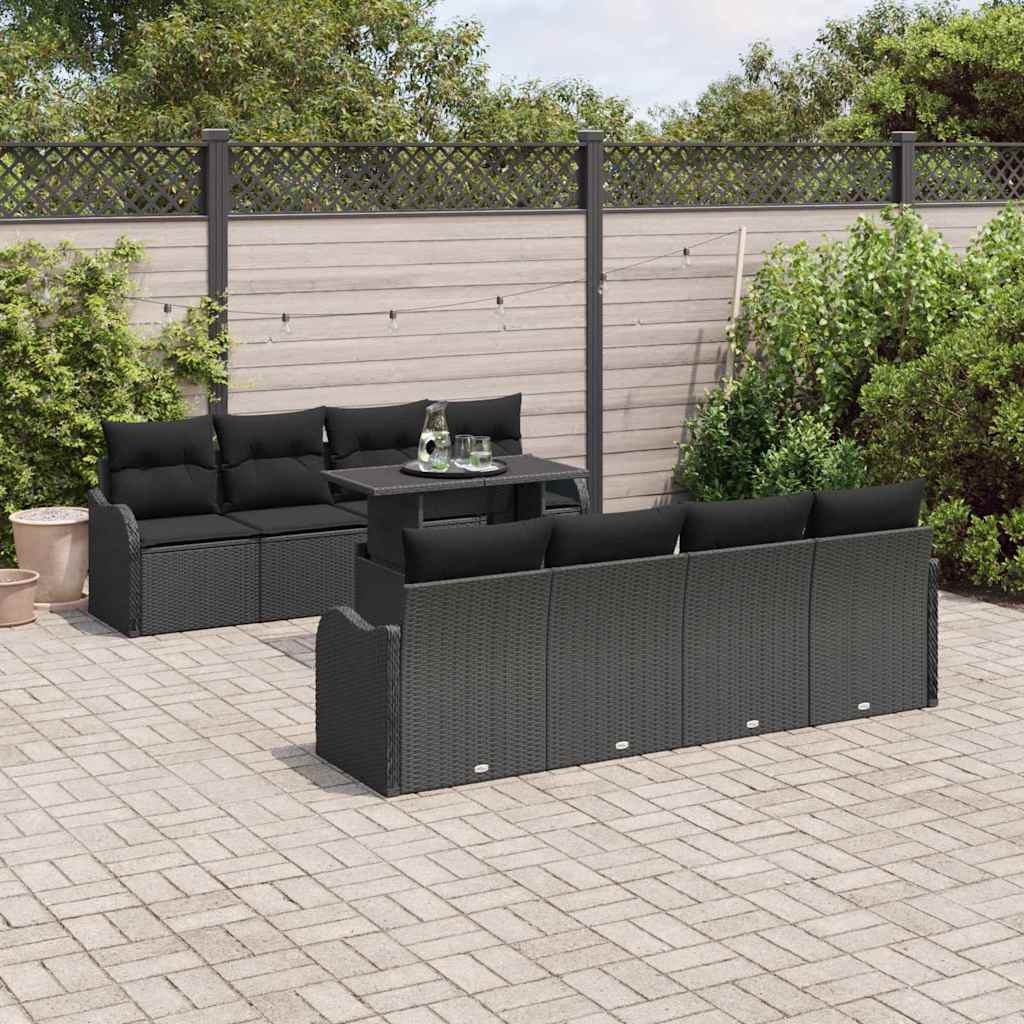 Garten-Sofa-Set 9 pcs Schwarz 100 x 55 x 73 cm Poly Rattan