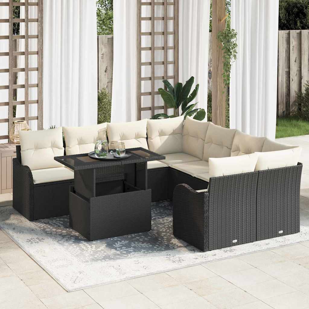 Garten-Sofa-Set 9 pcs Schwarz 100 x 55 x 73 cm Poly Rattan